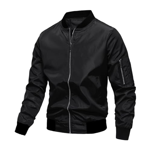 Genérico Bomber Hombre Invierno, Chaqueta De Hombre, Estilo Minimalista con Cremallera Y Bolsillos Funcionales Chaqueta Abrigo Ligero De Algodón Orgánico Diseño En Colores Sólidos