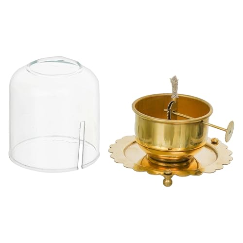 Webelkart Premium Brass Lanterns for Home Decor Akhand Diya with Lifting Screw for Puja Decor|Oil Puja Lamp for Aarti Temple Pooja Article (3" Inches)