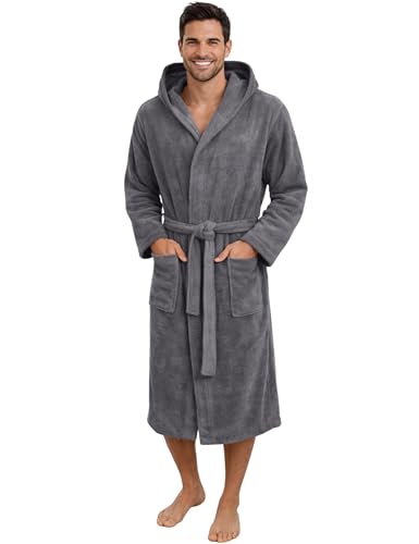 Morgenstern Bademantel Herren mit Kapuze aus Frottee in Blau, Grau, XL