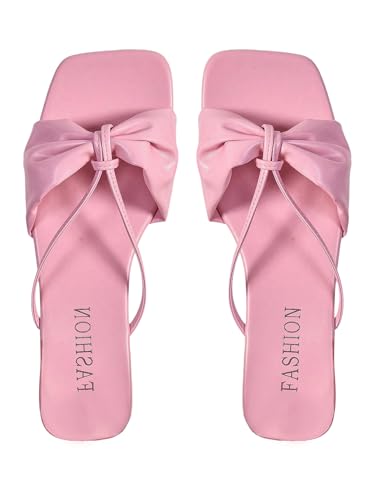 Verdusa Women's Summer Bow Sandals Strap Square Toe Leather Flat Dressy Sandals