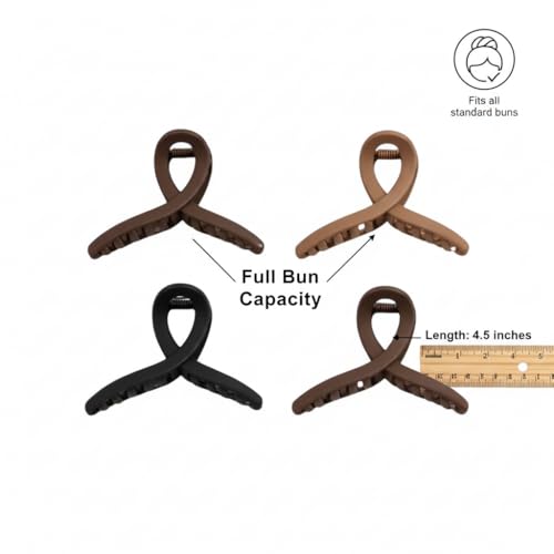 Image of Matte Finish Large Hair Claw Clips for Women & Girls - Set of 4 Neutral Earthy Colors | Non-Slip Strong Hold Cross-Loop Hair Jaw Clips for Thick & Thin Hair Styling