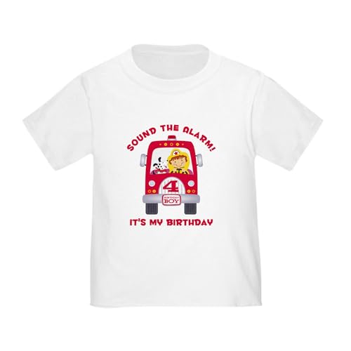 CafePress Fire Truck 4Th Birthday Boy Toddler T Shirt Toddler Graphic Tee, 100% Cotton White