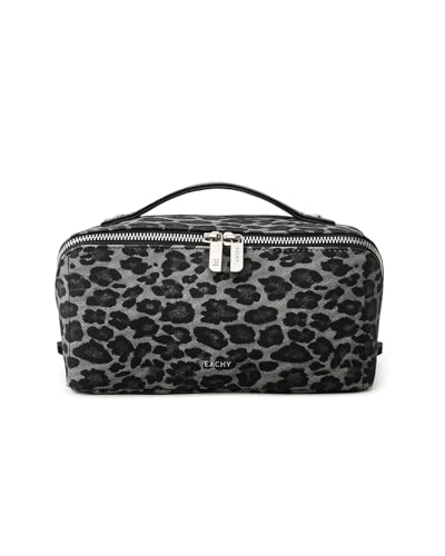 Image of EACHY Travel Makeup Bag, Large Capacity Cosmetic Bag for Women, Waterproof PU Leather, Flat Open Portable Toiletry Bag for Skincare, Brushes & Travel Essentials