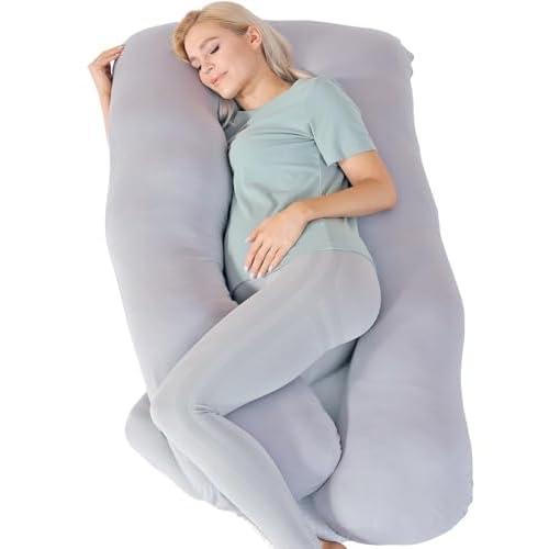 Pregnancy Pillows for Sleeping Cooling, Bamboo Rayon Cotton Blend Pregnancy Pillow, Soft Full Body Maternity Pillow, Pregnancy Must Haves (Gray, 57inches)