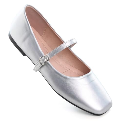 Image of LUXINYU Women's Slip on Flats,Classy Round Toe Solid Classic Mary Jane Ballet Dance Shoes Soft Comfortable PU Flat Shoes