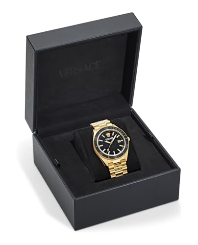 Versace V-Dome Collection Luxury Mens Watch Timepieces with a Gold Bracelet and Case Featuring a Black Dial4