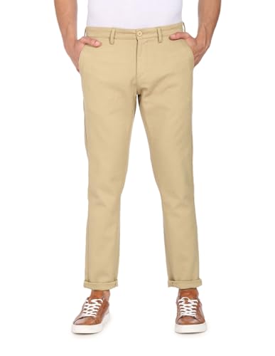 Image of U.S. Polo ASSN. Men's Regular Solid Textured Austin Trim Fit Mid Rise Casual Trousers