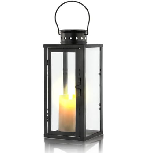 Accmuzzy Farolillos Negros para Exteriores, de Metal y Cristal, Resistentes a la Intemperie, Ideales como Portavelas Decorativos para Jardín y Cementerio