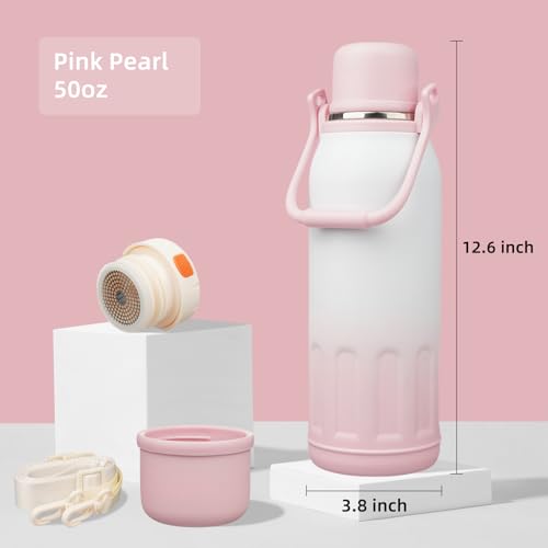 Image of Konokyo 50oz Thermos for Cold Drinks, Insulated Water Bottle, Pink Pearl