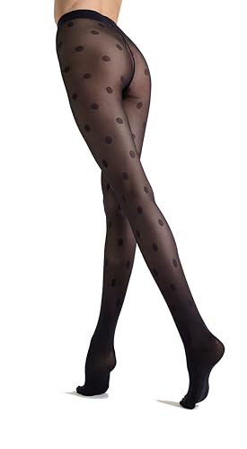 MARILYN Women's Designer Polka Dots Black High Rise Fitted Casual Wide Leg Tights Size 32-34