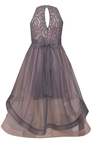 Bonnie Jean Girl's Special Occasion Prom Dress - Grey and Pink Sequin2