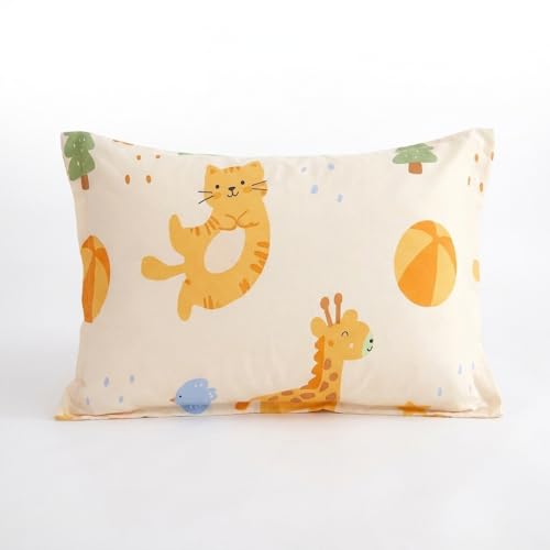 Image of Filymore Kids Single Bed Sheet Set with 1 Pillow Cover - Cute Cartoon Elephant & Lion Print, 240 TC Soft Microfiber Bedsheet for Kids Single Bed, Cream Orange Blue Bedspread, 90x60 Inch