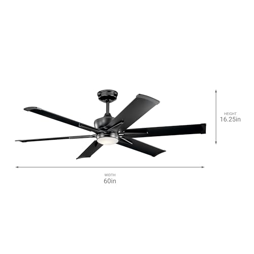 KICHLER 300300SBK Protruding Mount, 6 Satin Black Blades Ceiling fan with 31 watts light, Satin Black - Image 9