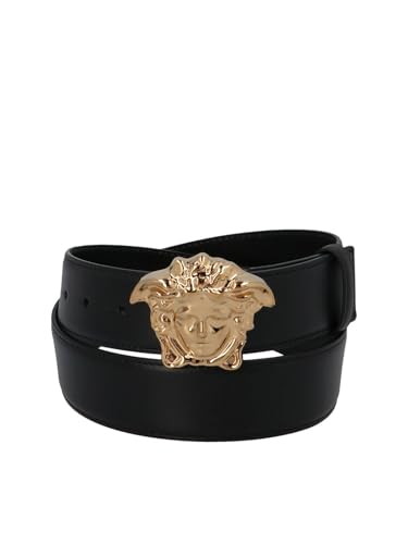 Versace Gold Medusa Black Leather Belt