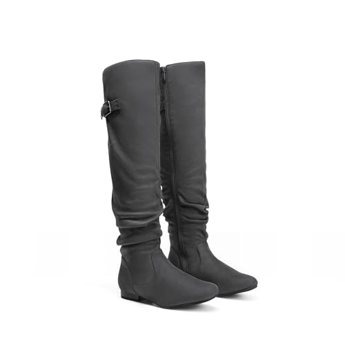 Image of DREAM PAIRS Women's Over The Knee Flats Slouch Thigh Boots