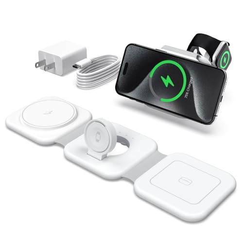 Charging Station for Apple Multiple Devices: 3 in 1 Travel 25W Faster Foldable Magnetic Wireless Charger - Charging Pad for iPhone 16e 16 15 14 13 12...