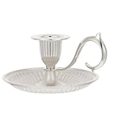 Sewroro Retro Metal Taper Candle Holder with Handle, Vintage Candlestick for Tabletop Decoration, Handheld Candlelight Stand, European Decor Accent (Silver)