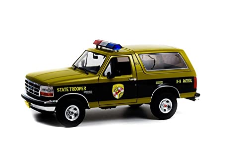 ModelToyCars 1996 Ford Bronco Maryland State Police Verde/Negro - Greenlight 19113-1/18 Modelo a Escala Diecast