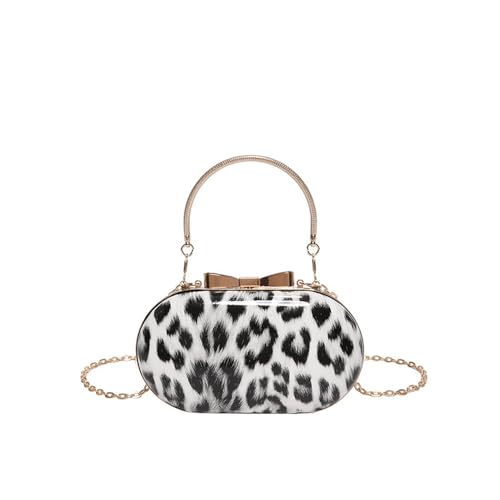 Image of Small Leopard Print Clutch Evening Tote Bag Top Handle Cheetah Print Satchel Handbag with Chain Animal Print Purse