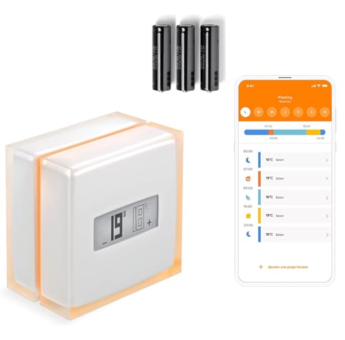 Netatmo Thermostat Connecté et Intelligent Économe en Énergie –WiFi- Réduisez Les Factures & Contrôlez Le Chauffage à Distance par Application, Compatible avec Les Chaudières Individuelles, NTH01-AMZ