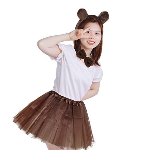 Jmkcoz Kids Animal Brown Bear Costume Bear Ears Headband Bowtie Tail Tutu Skirt Animal Fancy Costume Kit Halloween Cosplay Party Accessories for Girls Boys