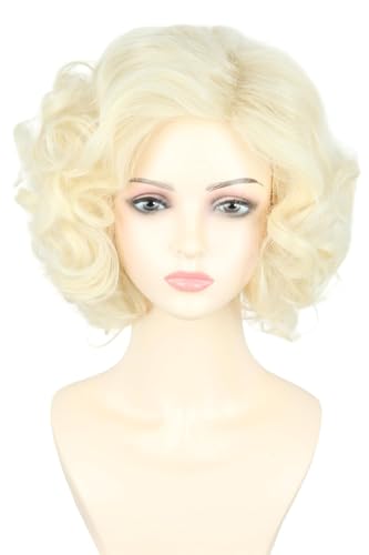 Perruque synthétique courte bouclée jaune doré femme pour camoufler les imperfections