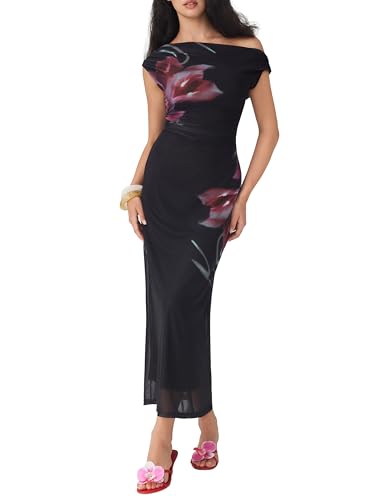 CIDER Women Off Shoulder Maxi Floral Dress Y2k Fall Fashion Wedding Guest Dresses Bodycon Cocktail Party Club Outfits2