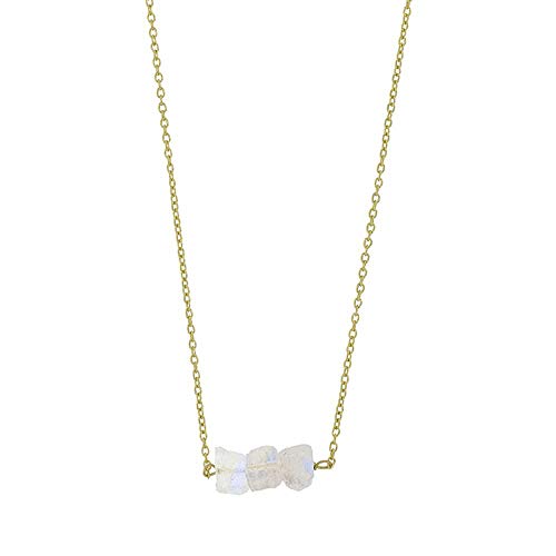 Collier argent 925 doré avec 3 pierres de lune brutes pour illuminer vos tenues