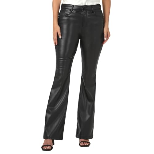K. Jordan Faux Leather Flare Pant for Women with Pockets