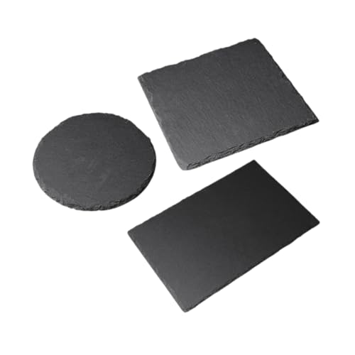 FytStycale 3 Piezas de Bandeja de Pizarra, Bandeja para Servir de Pizarra, Bandeja para Servir Gourmet, Tabla de Queso de Pizarra para Restaurante, Cocina, Comed