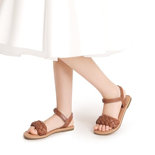 Image of DREAM PAIRS Girls Sandals Classic Open Toe Braided Flat Sandals Summer Dress Shoes