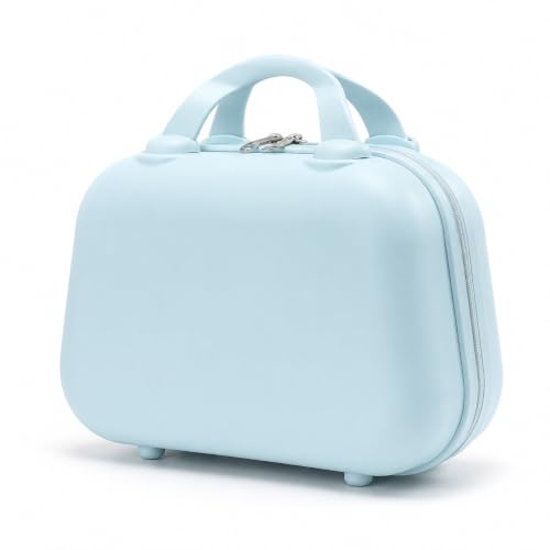 Image of BLUE BEADS Travel Makeup Case with Lock & Luggage Strap, ABS Hard Shell Cosmetic Vanity Case, Portable Makeup Organizer for Women, Beauty Storage Box for Makeup & Toiletries (Pastel Blue, Model 4)