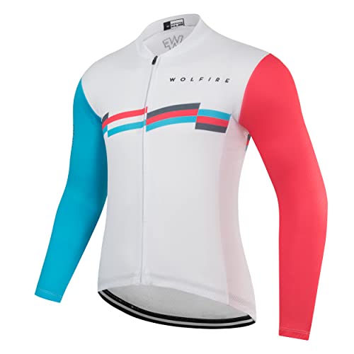 WOLFIRE WF Maillot Ciclismo Hombre Invierno, Manga Larga, 3 Bolsillos, Poliéster, Talla M, Mosaic Long