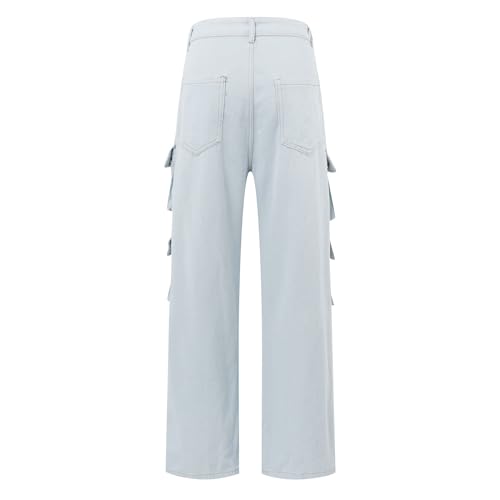 Womens Baggy Cargo Jeans Trendy Y2K Wide Leg Denim Pants Hip Hop Streetwear Vintage Long Trousers with Multi Pockets3