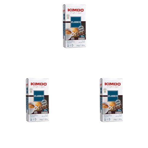 Kimbo Caffè Macinato, 250 gr Miscela Espresso Classico, Ideale per Moka, Intensità 7/13, Tostatura Chiara (Confezione da 3)