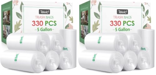 Image of Teivio Clear Trash Bags 5 Gallon 330 Count Unscented Kitchen Garbage Bags (Pack of 2)