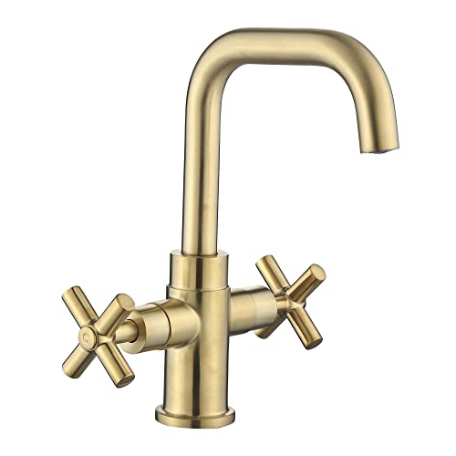 Up To 40% OFF Duttao DF-1265CCH-BG 2 Handle Single Hole Bahroom Sink Faucet, Solid Brass and Copper Construction,Certify to Comply with UPC, IPC, NSF61-9, AB1953, Low Lead, WaterSense Certified,Brushed Gold Finish
