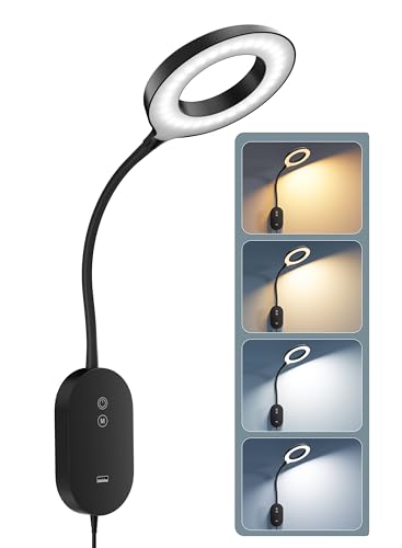 TOPMB LED-Wand-Leselampe Nachttisch-Kopfteilleuchten mit 10 W USB-Ausgang schnelle Wand-Leselampen mit 4 Farbmodi und 5 dimmbar Memory-Funktion 4-Stunden-Auto-Off-Ringlicht Schwarz
