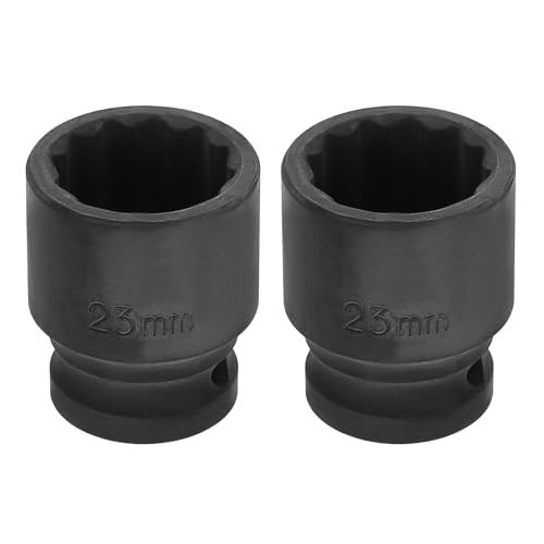 Image of HARFINGTON 2pcs 1 /2 inch Drive x 23mm Shallow Impact Socket 12-Point Metric CR-V Steel Spindle Nut Impact Flip Sleeve for Home Auto Nuts Bolts Repair