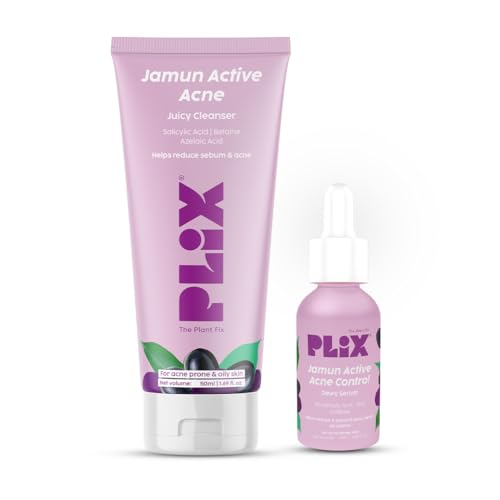 PLIX - THE PLANT FIX Jamun Mini Cleanser & 2% Salicylic Acid Active Acne Mini Serum l Detoxifies The Skin l Reduces Active Acne l Fades Blemishes l All Skin Types