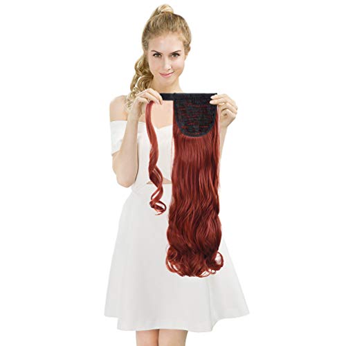 SEIKEA Wrap Around Ponytail Extension Clip on Curly Hair 24 Inch - Wine Red