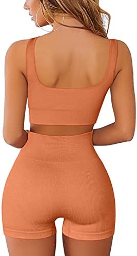 FAFOFA Exercise Units for Ladies 2 Piece Seamless Ribbed Crop Tank Excessive Waist Shorts Yoga Outfits 2 31IZ1MjgImS. AC
