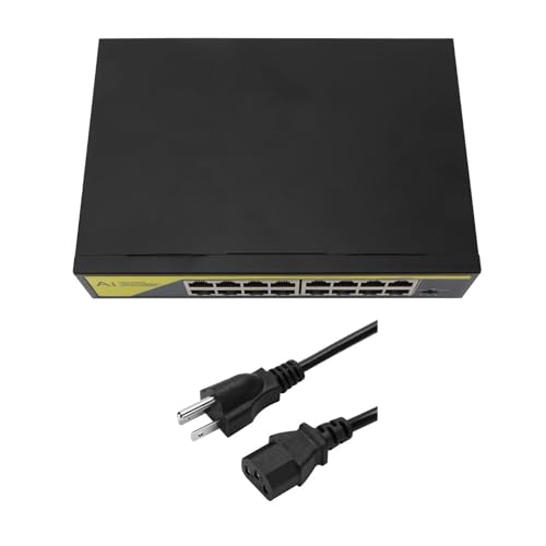 Gavigain 200W Switch PoE de 16 Puertos, 30W por Puerto, Modo de Extensión de Larga Distancia, Refrigeración Silenciosa sin Ventilador para Cámaras, Puntos de Acceso y Sistemas Telefónicos para Hogar y Negocios miniatura 1