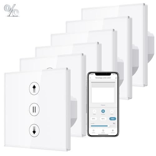 ALLEVOI 6 Pack Interrupteur Volet Roulant Connecté (Fil Neutre Requis), Interrupteur Tactile de Stores Contrôle de Pourcentage et Commande Vocale, Compatible avec...