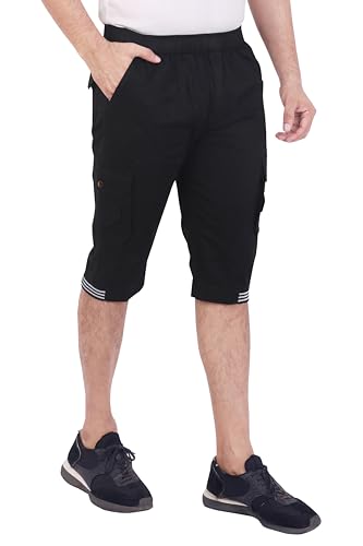 Image of Men Cotton Regular Fit Solid Knee Length Short | 2 Zipper Pocket | 4 Button Pockets | Versatile Half Pants for Everyday -