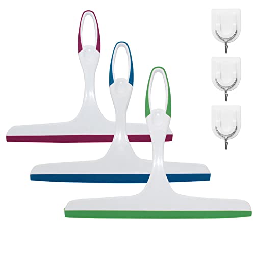 Image of 3 Pack Rubber Glass Shower Door Squeegee with 3 Shower Hooks, Multifunctional Squeegee Tool