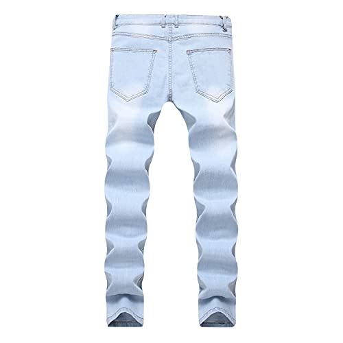 Men's Casual Straight Leg Jeans Classic Stretch Slim Fit Denim Pants Fashion Distressed Washed Basic Jean Trousers (Light Blue,38)2