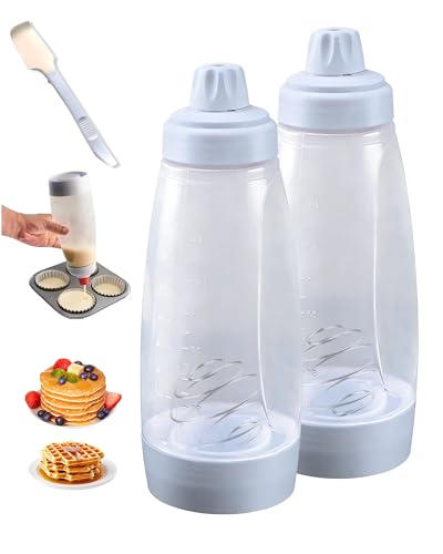 Kaeloxi 2 Pack Pancake Batter Dispenser Pancake Batter Dispenser Bottle with 1000ml - Large Capacity No-Mess Batter Mix Dispenser for Pancakes Waffles Cupcakes Crepes - Kitchen Baking Tool