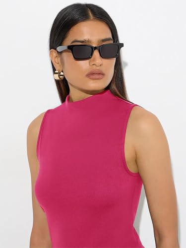 Image of KOTTY Women's Sleeveless High Neck Ribbed Tank Top Combo Pack of 2 Stylish Casual & Office Wear Tops