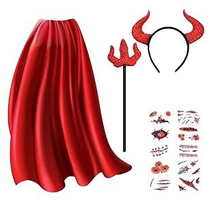 HTGWCG Disfarce de para mulher, tatuagem cara temporária, capa com triste, diadema de de Halloween, conjunto para carnaval e máscara, estilo vampiro